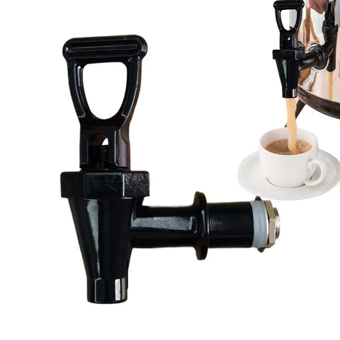 Close-up of Total Hype Tea Bucket Tap And Outdoor Water Spigot For Coffee Barrels built tough with a black polypropylene body.