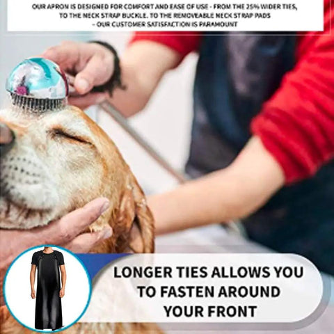 Person using Pro Grade Heavy Duty Vinyl Apron Big Ol Extra Large 43 By 29 Inch Chest To Knee Coverage Waterproof Oil Resistant Great For Dishwashing Butchering Dog Grooming Fish Cleaning And More during dog grooming