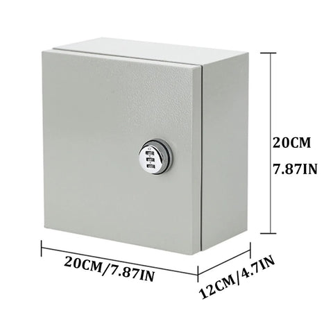 Steel waterproof wall-mounted electrical enclosure box with a combination lock, gray, 20x20x12 cm