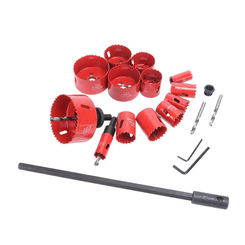 Cool Heavy Duty Ft Vogue Hole Saw Kit With 21 Pieces Includes 13 Fast Cutting HSS Drill Bits Plus Spacers Extenders And Converter For Woodworking Metal Tasks That Are Just Awesome red HSS bi-metal hole saw set with drill bits, extender and hex keys