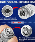 Comparison of portable snap-lock quick coupling and ball design quick connector from 3-Piece RV Exterior Shower Quick-Connect Kit