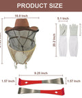 Pro Grade Beekeeping Cowboy Hat Set With Goatskin Gloves And Stainless Steel Hive Scrapers product size dimensions