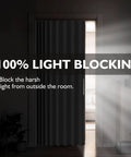 Accordion Door Curtain with Adhesive Track 100 Percent Blackout for Bedroom Closet or Room Divider installed on doorway.