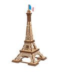 Paris Tower 3D Puzzle Kit No Glue Needed, 50 Wooden Pieces, 7.08 Inch Tall, Brown Finish, Easy Build For DIY Enthusiasts And Collectors, World Cities Collection, Fun Desk Model For Kids And Adults