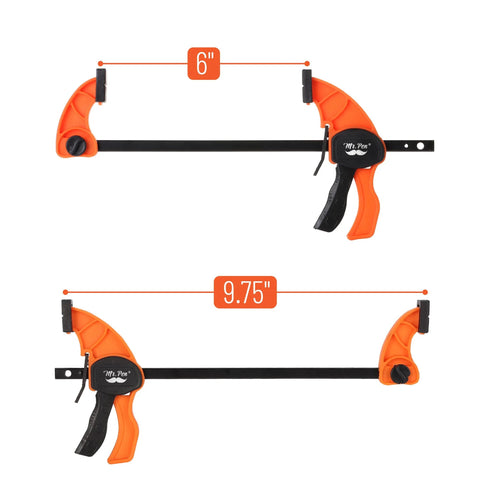 Mr. Pen 6-inch orange bar clamp, 2-pack; front view with orange jaw and black bar