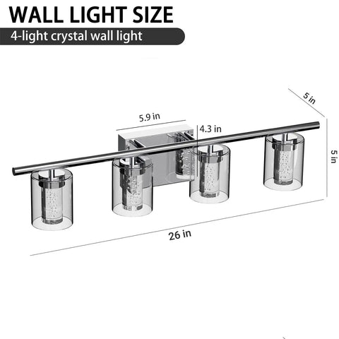 Crystal 4 Light Bathroom Vanity Light Fixtures Modern LED Dimmable Wall Sconce With Bubble Glass Shade Brushed Nickel Finish