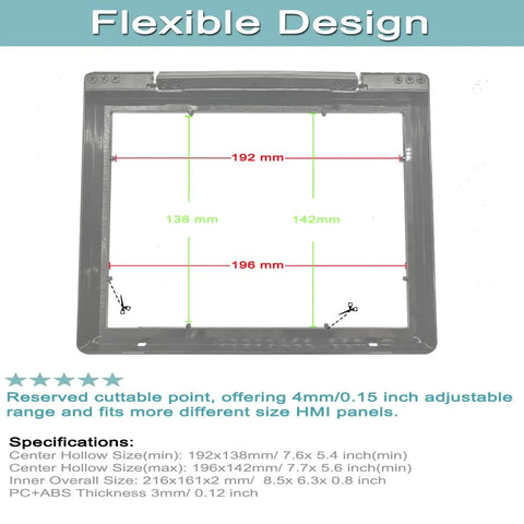 Industrial 7 Inch HMI Panel Protective Cover High Transparency LCD Touch Screen Box with dimensions and design details