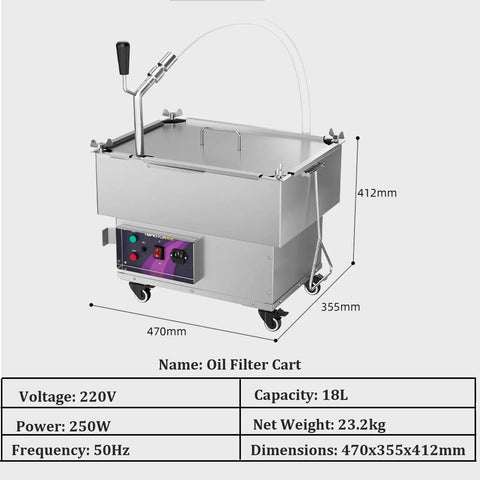 KYTGFH Commercial Deep Fryer Oil Filter Machine 250W Pump High Efficiency Filtration For Restaurants And Kitchens, 18L capacity.