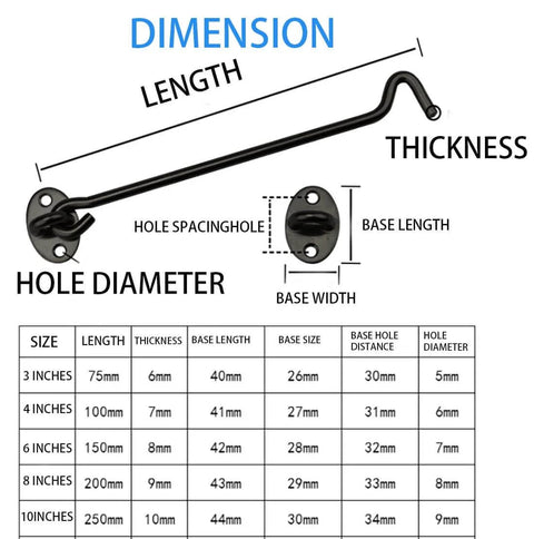 Dimensions of Heavy Duty 4 Inch Barn Door Lock Latch Made Of Solid Thick Stainless Steel With Dual Layer Powder Coat for security