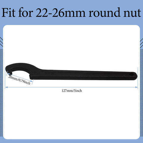 Heavy Duty C Hook Spanner Wrench In Matte Black Crafted From Tough As Nails Carbon Steel to clamp onto 22 to 26 mm round nuts, measuring 127mm.