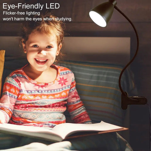 Clip On Desk Lamp With Five Color Modes And Stepless Dimming For Reading And Work 10W 38 LED Clamp Light illuminating book