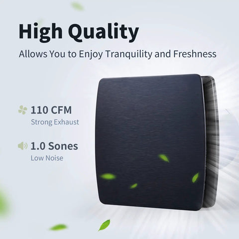 Quiet 110 CFM Bathroom Exhaust Fan With 1.0 Sone, 5.9 Inch Duct, square ABS wall mounted, efficient ventilation product image
