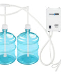 Dual inlet 110V drinking water pump system for 5-gallon bottles with BPA free food grade hose, ideal for fridge, ice maker, and coffee maker use.