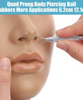 Using 13 Piece Piercing Ball Grabber Tool Set for Easy Jewelry Changes, inserting ball grabber into nose of mannequin.