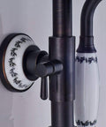 UMJIGF Shower System with Hot and Cold Water Shower Combo Set Multifunction Double Handles Shower Faucet Set with Shower Head close-up view of the faucet handle and control.