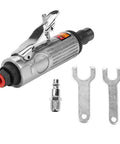 1/4 Inch Pneumatic Die Grinder Delivers Blazing 22000 Rpm Air Power Through An Ergonomic Angle Handle For Smooth Metal Fabrication Fine Engraving And Professional Surface Prep Site Ready Workhorse with accessory wrenches.