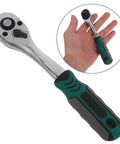 Heavy Duty 10mm Quick Release Ratchet Extension Featuring 72 Tooth Reversible Head For Mechanics Seeking Straight Fire Torque And Slick As Butter Movement In Tight Garage Spots, showing grip and head detail.