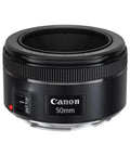 50mm F1.8 STM Prime Lens For Canon EOS DSLRs, lightweight black build, side view showing focus switch and Canon logo