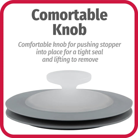Kitchen Sink Stopper With Flexible Outer Ring For A Tight Seal And Easy Release Knob, No Fuss Drain Cover, top view with knob