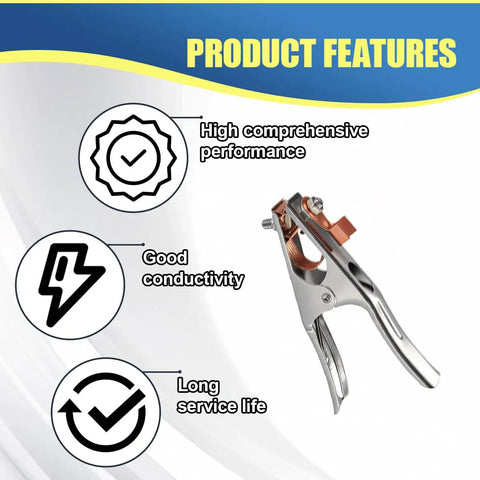 2 Pack 300A Welding Ground Clamp With Copper Plated Jaw Heavy Duty Silver Ground Clip highlighting features like conductivity and durability