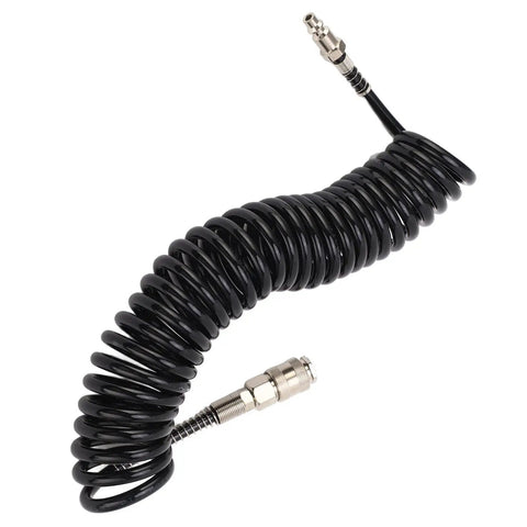 Premium Flexible Lightweight Coiled Air Hose With Fast Quick Connect For Tire Inflator Pump Dust Blowing Tools 6 Meters 19 Point 7 Feet Long Real Deal Quality For Car Garage Motorcycle Jobs Beast Mode Power Easy Storage Solutions Included black coiled hose
