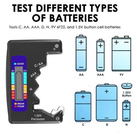 2 Pack Universal Battery Tester Checker Black For C D 9V AA AAA 1.5V Button Cells And Household Batteries Monitor Meter Ready For Home DIY Projects And Everyday Tech Maintenance