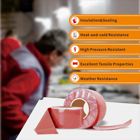 Red roll of Self Fusing Silicone Tape 16.4ft Waterproof Heat Resistant Repair Tape For Emergency Fixes High Voltage Cable Insulation.
