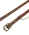 Snag This Fresh Medieval Faux Leather Wrap Belt To Kick Up Your Vintage Look With Adjustable Chain Details And A Snug Custom Fit That Elevates Your Everyday Streetwear Game Instantly, featuring brown strap and brass buckle.
