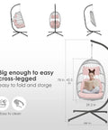 Dimensions of Pink Egg Chair With Stand For Indoor Outdoor Chillaxing, Swinging Wicker Hammock Chair With UV Resistant Cushion, Sturdy Aluminum Steel Frame