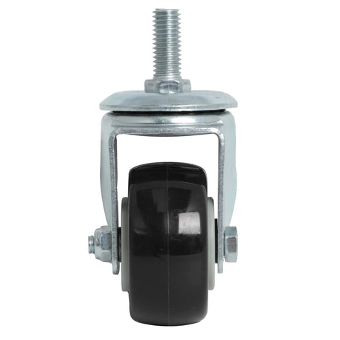 Single 2-inch heavy-duty caster with 1/2-13 threaded stem, black polyurethane wheel, metal frame.