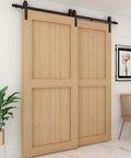 5ft Bypass Sliding Barn Door Hardware Kit With Single Track For Double Wooden Doors Space Saver Barn Door System Low Ceiling Design