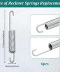 Solid 5 Inch Recliner Spring Replacement Set For Couch And Chair Mechanism Fix No Sweat Tension Coil Extensions With Secure Hook For Furniture Refresh And Comfort, showing 6 iron coil springs, size 4.90x0.63 inch.