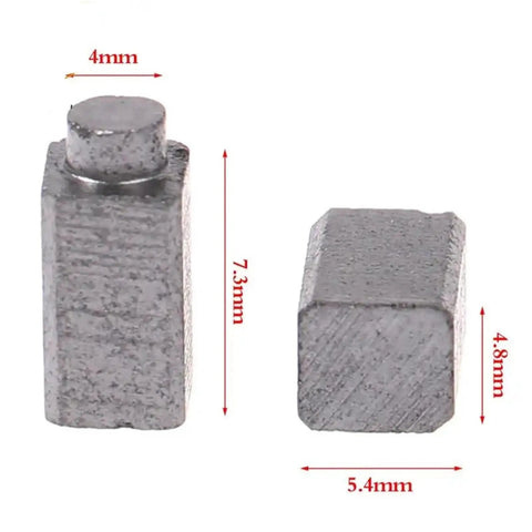 2 Pack Heavy Duty Carbon Brushes For Smooth Rotary Tool Operation On 3000 And 200 Series Models shown in metallic detail and size dimensions.
