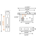 Technical specs of Privacy Pocket Door Lock With Key For Recessed Sliding Doors Mortise Style Hardware in matte black