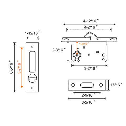 Technical specs of Privacy Pocket Door Lock With Key For Recessed Sliding Doors Mortise Style Hardware in matte black