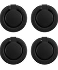 Four Pack Matte Black Recessed Ring Pull Handles For Cabinets And Drawers Round Concealed Door Pull Knobs With 1.38 Inch Hole Centers Zinc Alloy