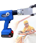 Jiqhohx Electric Hydraulic Wire Cutter With 360 Degrees Rotatable Scissor Head, automatic 80Kn cutting tool with blue handle.