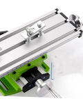 Rock Solid Mini Milling Machine Worktable With Slick Compound Drill Slide Table showing aluminum construction and precision hand wheels.