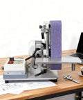 Powerhouse 750W Belt Sander With 915X50mm Sanding Belt For Metal And Wood Projects pivoting design shown from side view on workbench.