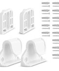 White Retractable Or Extension Baby Gate Repair Kit 55 Wide By 33 Tall featuring latches and mounting brackets with screws.