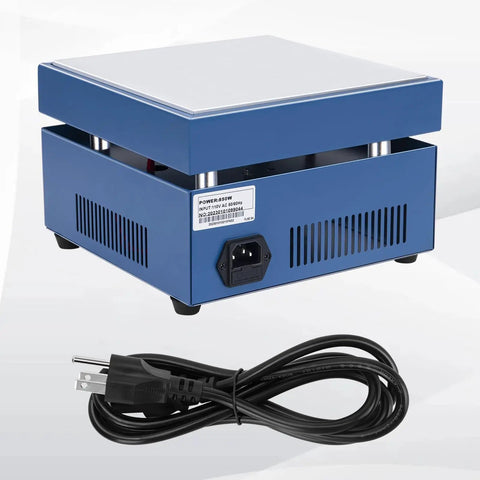 Hot Plate Soldering Station 110V 850W Preheat Soldering Rework Heater with 200x200mm plate and power cord included.
