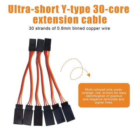 Ultra-short Y-type 30-core extension cables with multi-colored wire cores for RC models, 8-Piece Servo Extension Cables And Y Harness Splitters, 30-Core 3.94in 10cm And 30-Core 4.72in 12cm Y Wires For RC Airplanes Cars Drones, Signal Extension And Receiver Flight Controller Wiring Kit
