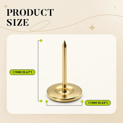 Reliable Heavy Duty Gold Thumb Tacks Boss Level Needlepoint Push Pins For Walls And Cork Boards Gonna Stay Put Without Bending Premium Steel Home Decor Fixtures with dimensions.