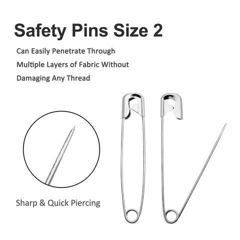 Industrial Strength Heavy Duty 500 Pack Safety Pins 38mm 1.5 Inch Nickel Plated Silver Metal Pins with sharp piercing tip.