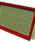 Racing Air Filter Panel For Engine Replacement With High Flow Air Intake, Durable Panel Design, angled view, red frame