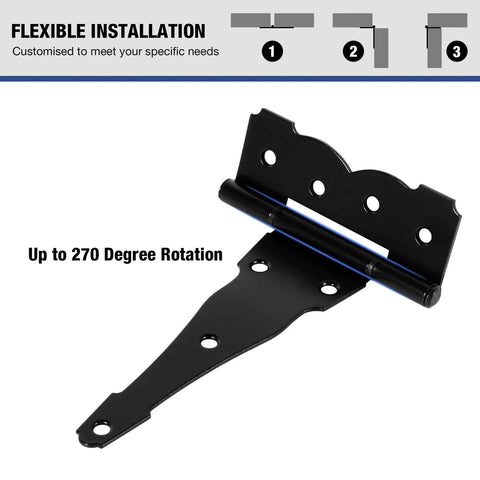 6 Pack Heavy Duty 8 Inch T Strap Barn Door Hinges 2.5mm Thick Steel With 270 Degree Swing Built To Last Universal Fit Installation