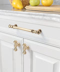 20 Pack Brushed Brass Cabinet Pulls 5 Inch Hole Center Cabinet Hardware Gold Kitchen Cabinet Handles For Bathroom Drawer Dresser And Nightstand For A Dope Upgrade To Your Cabinets installed on white cabinet