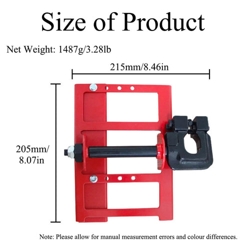 Vertical Cutting Chainsaw Mill For Woodworking And DIY Builders, Direct And Precise Wood Cutting With Vertical Method, red metal frame with dimensions