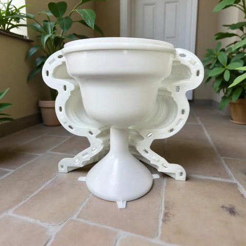 Extra Large Concrete Pot Molds With Drainage Holes Beefy Heavy Duty Approximately 20 Inch Square Giant Planter Mold in white plastic