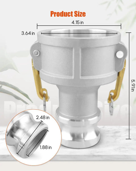 Premium Da Camlock Fittings 3 Inch Female To 2 Inch Male Cam And Groove Coupling Hose Adapter dimensions with precision details.